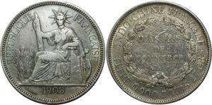 O687 Indochina 1 Piastre 1903 A Paris Argent Silver XF