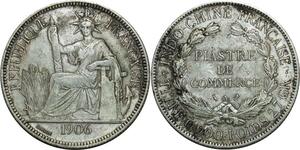 O688 Indochina 1 Piastre 1906 A Paris Argent Silver