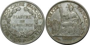 O690 Indochina 1 Piastre 1908 A Paris Argent Silver