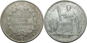 O691 Indochina 1 Piastre 1908 A Paris Argent Silver