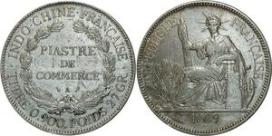 O692 Indochina 1 Piastre 1909 A Paris Argent Silver
