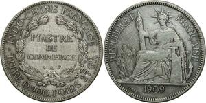 O693 Indochina 1 Piastre 1909 A Paris Argent Silver