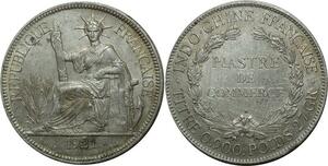 O696 Scarce Indochina 1 Piastre 1921 H Heaton Argent Silver AU