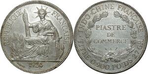O697 Scarce Indochina 1 Piastre 1924 A Paris Argent Silver