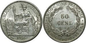 O699 Indochina 50 Cents 1936 Argent Silver AUNC