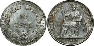 O702 Indochina 10 Cents 1900 A Paris Argent Silver FDC !!