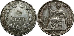 O703 Indochina 10 Cents 1900 A Paris Argent Silver