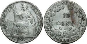 O705 Indochina 10 Cents 1921 A Paris Argent Silver