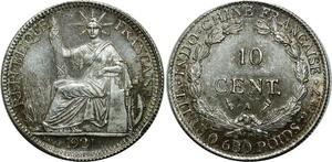 O706 Scarce Indochina 10 Cents 1921 A Paris Argent Silver FDC UNC !!!
