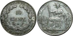 O713 Indochina 10 Cents 1929 A Paris Argent Silver AU