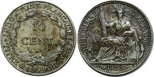 O714 Very Rare !!! Indochina 10 Cents 1928 A Paris Argent Silver AU !!!!!