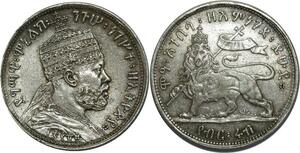 O733 Scarce Ethiopie 1/4 Birr Menelik II EE 1889 1897 A Paris Silver AU