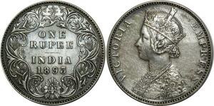 O740 British India One Roupee Victoria 1893 Argent Silver AU