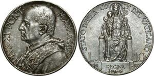 O783 Vatican 10 Lire Pie XI 1937 Argent Silver UNC !!