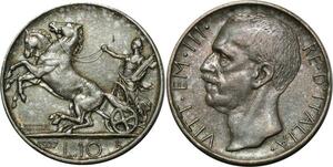 O784 Italy 10 Lire Victor-Emmanuel III 1927 Argent Silver UNC