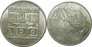 O791 Autriche 100 Schilling Forteresse Hohensalzburg 1977 Argent Silver UNC