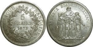 O874 France 5 Francs Hercule 1873 A Paris Argent Silver SPL FDC