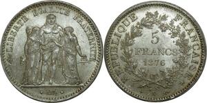 O878 Rare !!! France 5 Francs Hercule 1876 K Bordeaux Argent Silver SPL