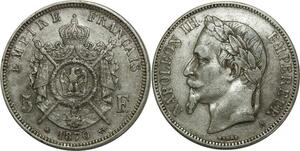 O883 France 5 Francs Napoléon III 1870 A Paris Argent Silver