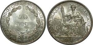 O915 Indochina Indo China 20 Cents 1937 Argent Silver FDC !! MS !!