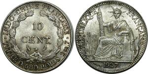 O917 Indochina 10 Centimes 1927 A Paris Argent Silver MS !!!