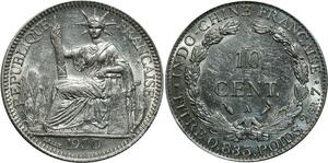 O918 Scarce Indo China 10 Centimes 1900 A Paris Argent Silver FDC