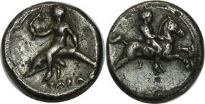 O999 Scarce Calabre Tarente Nomos Statère ou Didrachme Sauphin TAPA 272-235 