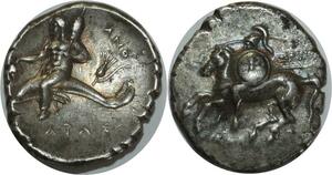 O1010 Calabre Tarente Statère Didrachme 281-272 BC Roi Pyrrhus ANΘ TAΡAΣ