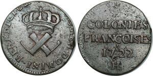 O1023 Rare !! Amérique Louis XV 9 Deniers colonies américaines 1722 H Rochelle