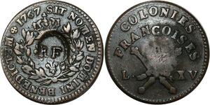 O1025 USA Amérique 3 Sols 9 Deniers Colonies Françoises Louis XV 1767 contremarque