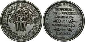 O1033 USA Token One Cent 1835 Alfred D. Willard Boston Ma Hard Time