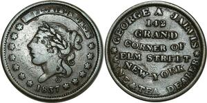 O1035 Scarce USA One Cent George A Jarvis New York NY 1837 
