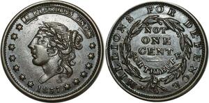 O1038 Scarce USA Not Cent Americana Hard Times defence Token 1837 Liberty AU