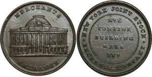 O1047 Scarce USA One Cent New York Merchants Exchange 1837 UNC