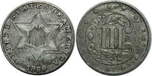 O1051 Rare USA United States 3 Three cents Star 1858 Silver -&gt; Make offer