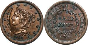 O1055 Scarce Braided Hair Half Cent 1/2 1854 UNC !!