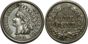 O1056 USA One Cent Indian 1861 AU