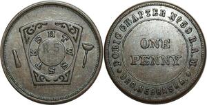 O1063 USA Masonic Token Franc Maçons One Penny Doric Chapter Nebraska N°50