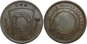 O1066 USA Masonic Token Franc Maçons One Penny 1887 Garfield Caribou Maine UNC