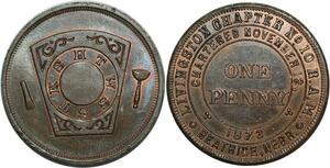 O1067 Scarce USA Masonic Token Franc Maçons One Penny 1873 Nebraska UNC Red