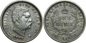 O1069 Scarce Hawai One Dime 10 Cents Charles Barber 1883 AU Silver