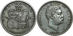 O1071 Scarce Hawai 50 Cents 1/2 Dollar Charles Barber 1883 XF silver