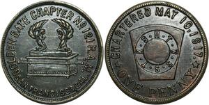 O1076 USA Masonic Franc Maçons Token One Penny Goldengate San Francisco