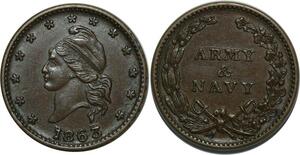 O1077 Scarce USA Token Patriotic Cent 1863 AU