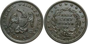 O1082 USA Token Half Cent Worth of Pure copper Standard Weight Value AU !!