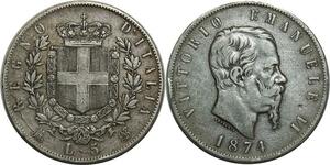 O1092 Italy Regno d'Italia Vittorio Emanuele II 5 Lire 1874 M Milano Argento