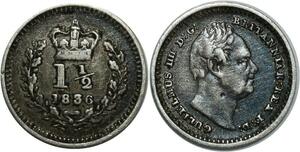 O1106 Great Britain 1/2 Pence William IV 1836 Silver XF !!