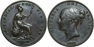 O1110 Great Britain Penny Victoria 1859 almost XF