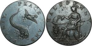 O1112 Great Britain Half Penny Hampshire 1793 Peace and Pleanty Peter Kemson