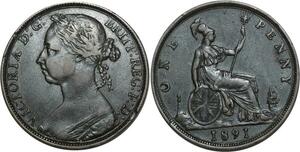 O1116 Great Britain Penny Victoria 1891 XF !!